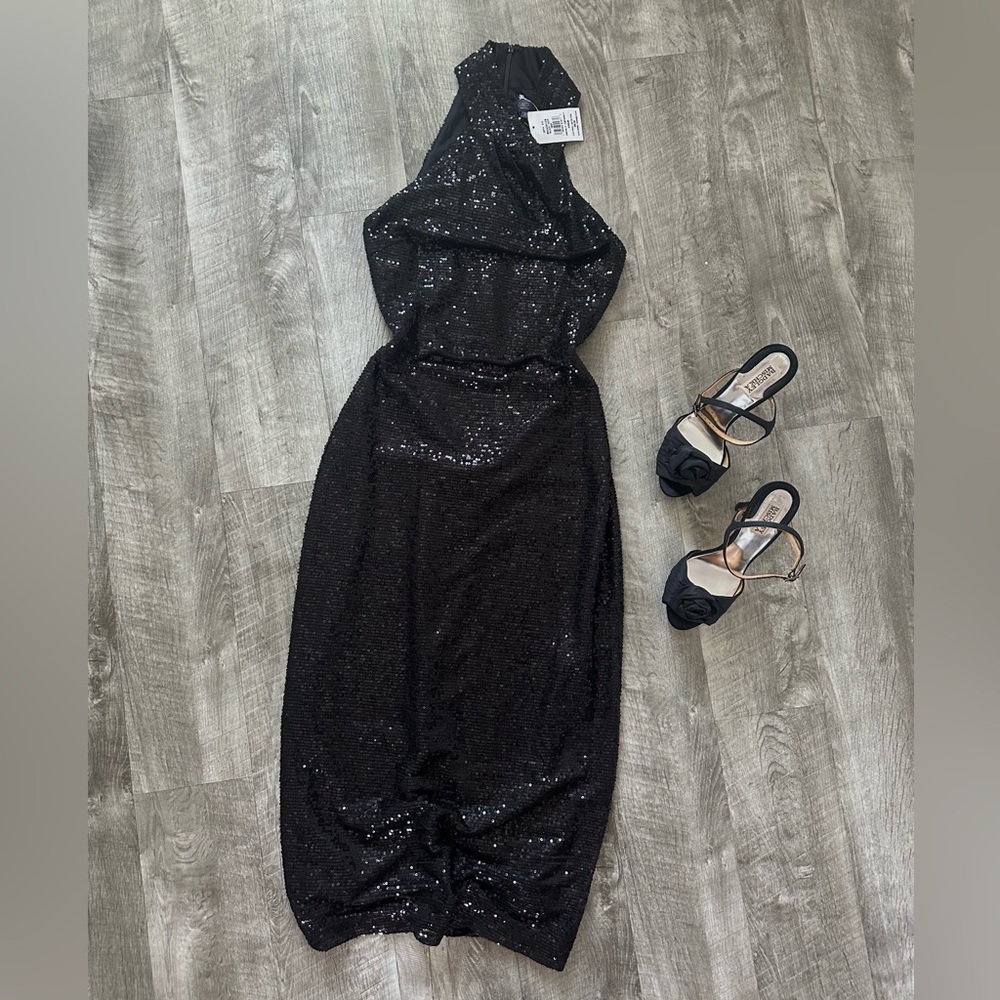 NWT Rachel Roy Sequined Cross Neck Party Cocktail MIDI Dress Size XS